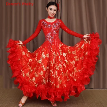 

Luxury Ballroom Dance Dress Senior Sequins Big Swing Dresses Lady's Waltz Tango Dancing Competition Performance Costumes