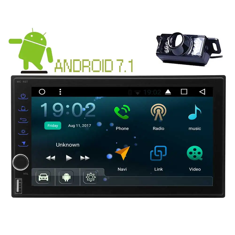 Android 7.1 GPS Stereo Large 7" Touchscreen FM/AM/RDS Car Radio bluetooth Mirror Link HD 1080p