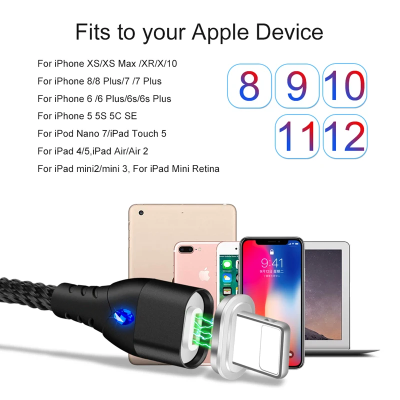 Oppselve Магнитный usb-кабель для iPhone XS 11 XR X 8 7 6 6S Plus, Магнитный адаптер для быстрой зарядки, кабель USB для мобильного телефона