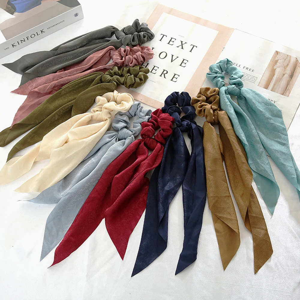 

2019 New INS Women Hair Ribbons Solid Elastic Hair Bands Fashion Hairband Scrunchie Ponytail Holder Headwear Hair Accessories