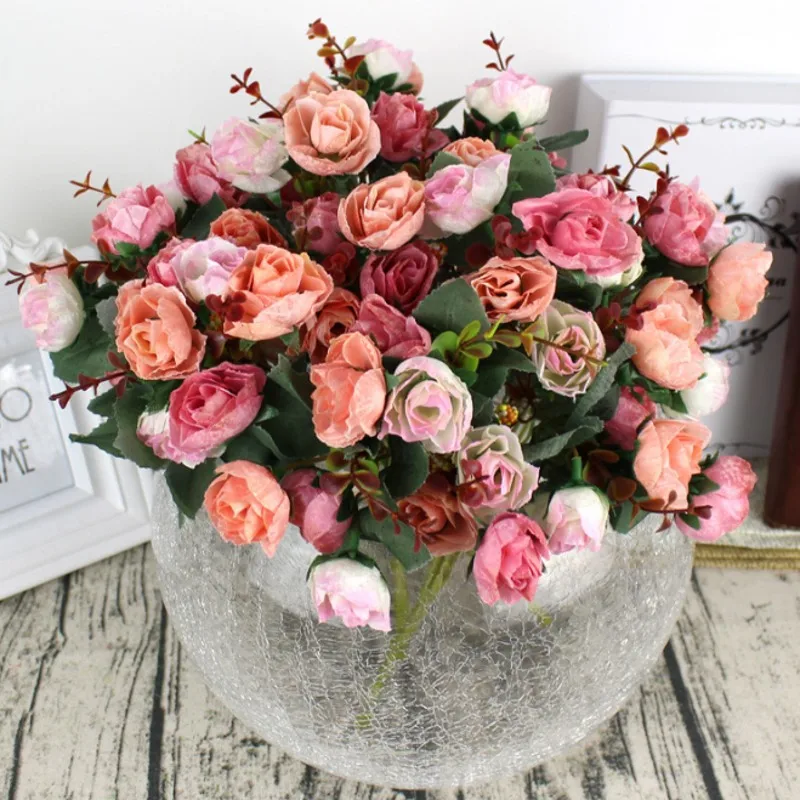 

21 Heads Elegant Beautiful European Artificial Rose Simulation Silk Flowers Bouquet Home Dec Party Wedding Decal