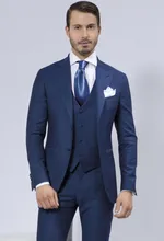 Fashion Style Two Button Dark Blue Groom Tuxedos Groomsmen Men’s Wedding Prom Suits Bridegroom (Jacket+Pants+Vest+Tie) K:550