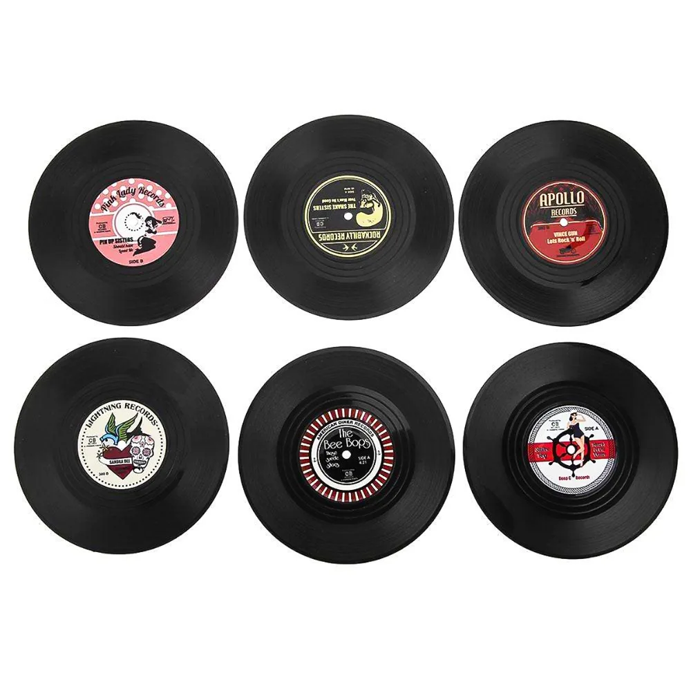 

6Pcs/set music loverTable Cup Coffee Drink Holder Mat Placemat Retro Vinyl CD Record Anti-slip Heat Resistant Drinks Coasters