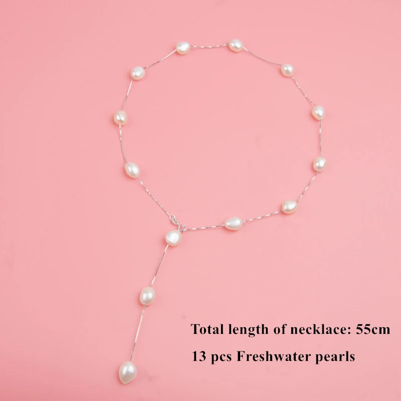 ASHIQI Real Pure 925 Sterling Silver Chain Pendant Necklace For Women 9-10mm White Gray Natural Freshwater Baroque Pearl Jewelry