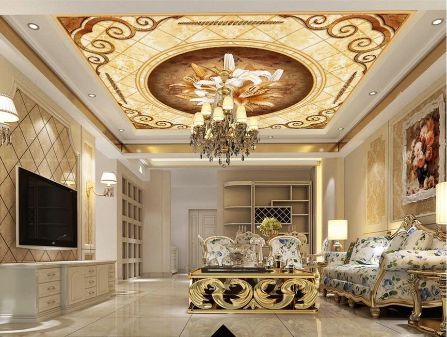 Home Decoration Sky Ceiling Wallpaper Europeanstyle Garden Flower 3d