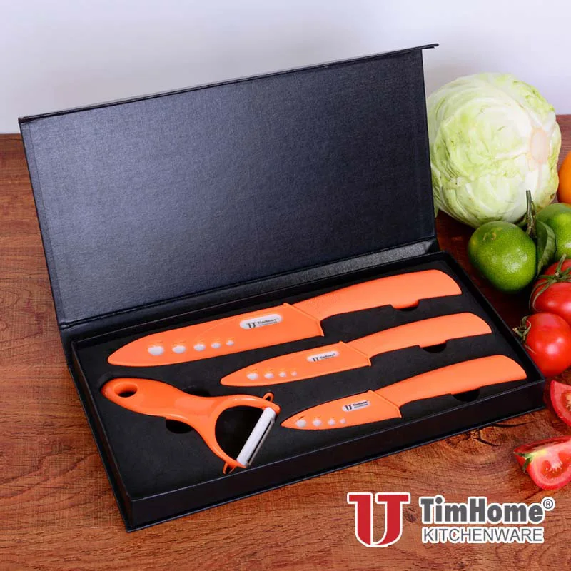 Кухонные Ножи " 4" "+ Овощечистка Керамический Нож Set Top Качество Кухонных Ножей Набор подарочная коробка - Цвет: white blade Orenge