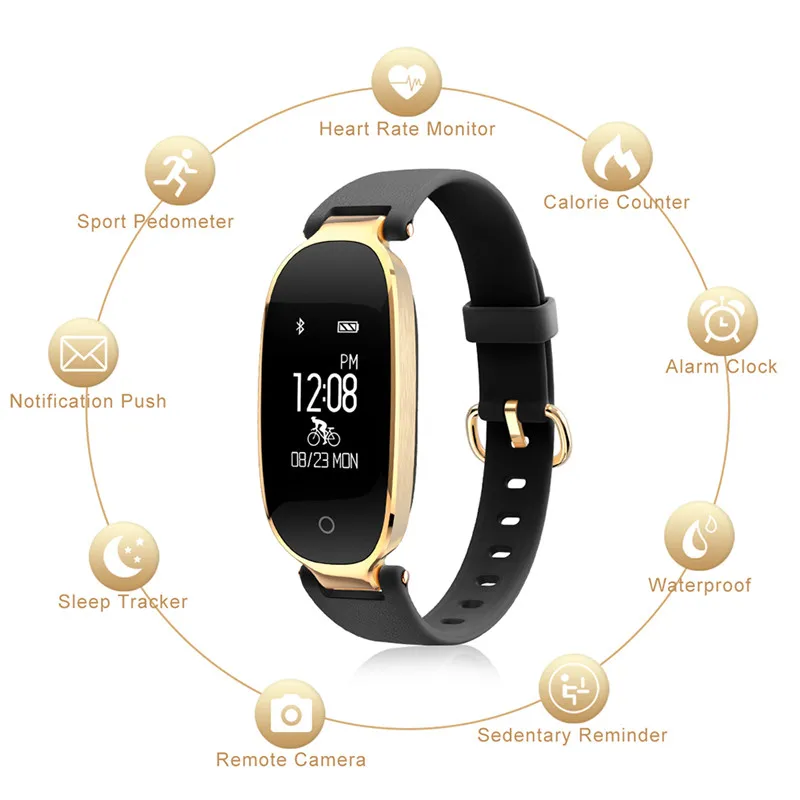 

0.96 inch Female Smart Wristband Waterproof Bracelet Fitness Tracker GPS Trajectory Heart Rate Monitor Message Call Reminder
