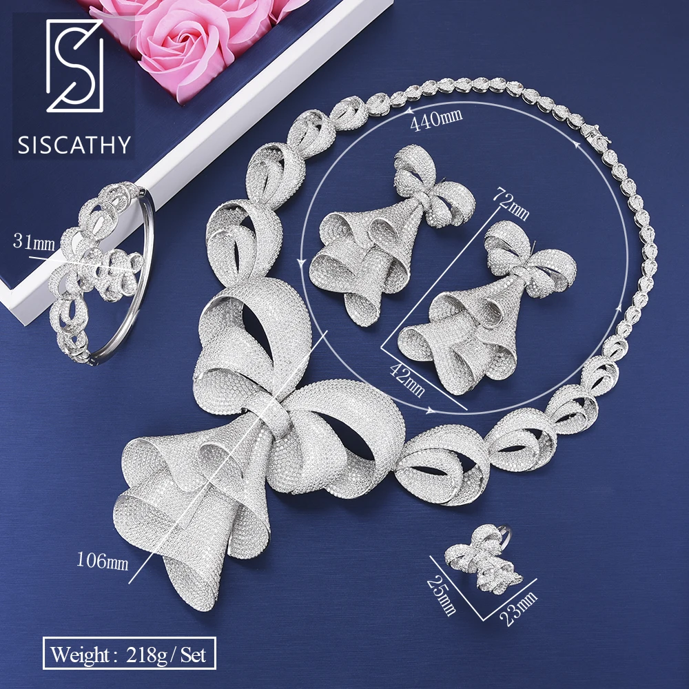Siscathy 4 шт ожерелье/Кольцо/браслет/серьги для женщин Мода Полный кубический цирконий бант свадебные женские украшения наборы