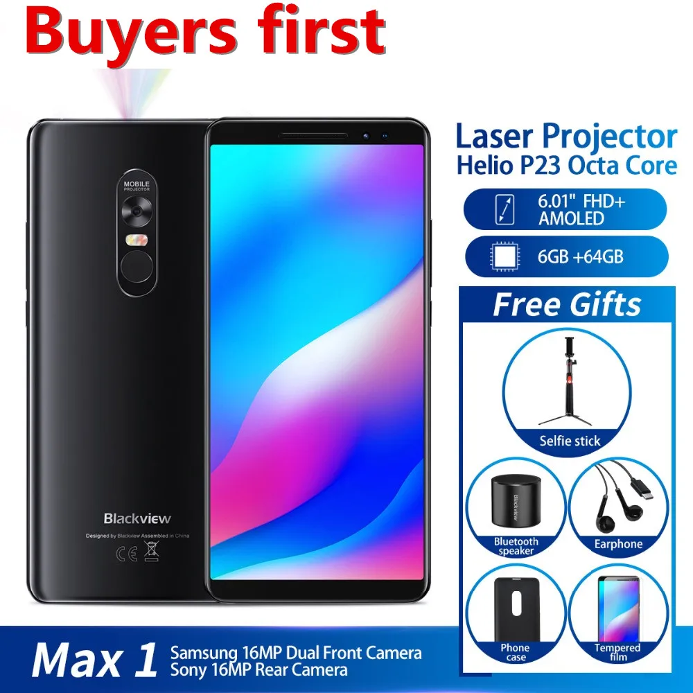 Blackview MAX 1 проектор, мобильный телефон, 4680 мАч, Android 8,1, Мини проектор, портативный домашний кинотеатр, 6 ГБ+ 64 ГБ, NFC, 4G, LTE, смартфон