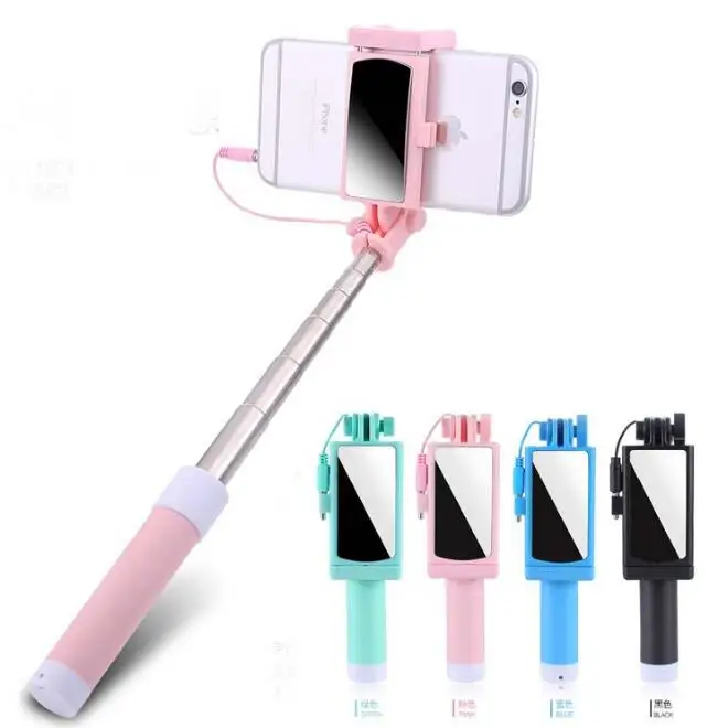 

(Retail Box) Mini Extendable Wired Selfie Stick Cable Mirror Autodyne Artifact For iPhone OPPO Huawei Samsung SmartPhone