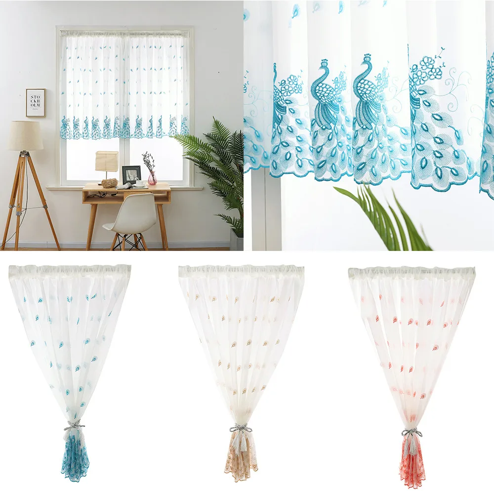

Nordic ins White Plaid Embroidered Tulle Curtains For Living Roon Bedroom Kitchen Window Screen Transmission Yarn