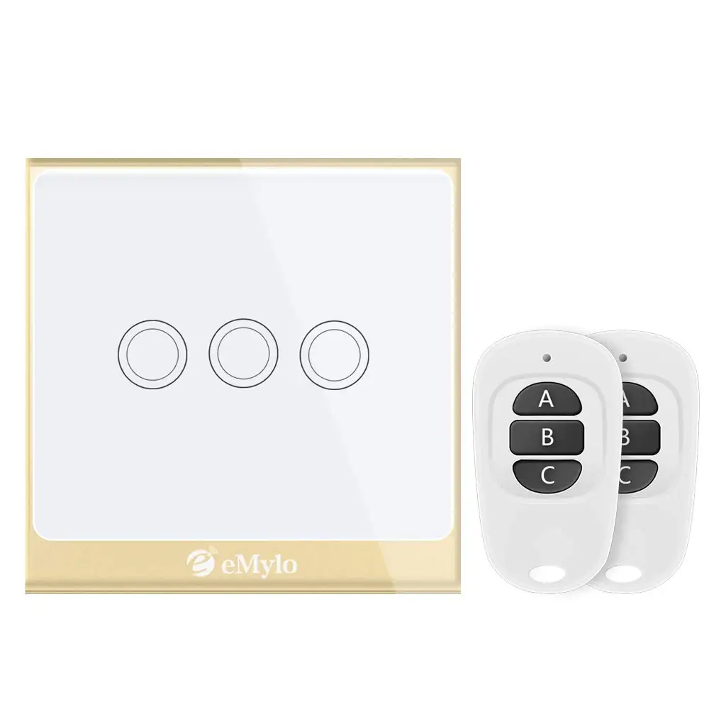 

eMylo Smart WIFI RF Touch Light Switch 220V 3Ch 433mhz Wireless Remote Control Timer Switch For Smart Life Google Home Alexa