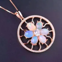 Подвеска с натуральным опалом S925 Серебряный натуральный драгоценный камень кулон Цепочки и ожерелья модный роскошный большой круговой сети для женщин ювелирные изделия