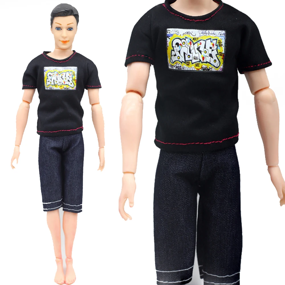 Black Casual Wear For Ken Doll Black T Shirt Jeans Pants Short For Barbie s Boyfriend