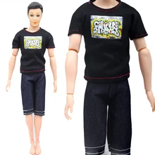 Black Casual Wear For Ken Doll Black T Shirt Jeans Pants Short For Barbie s Boyfriend