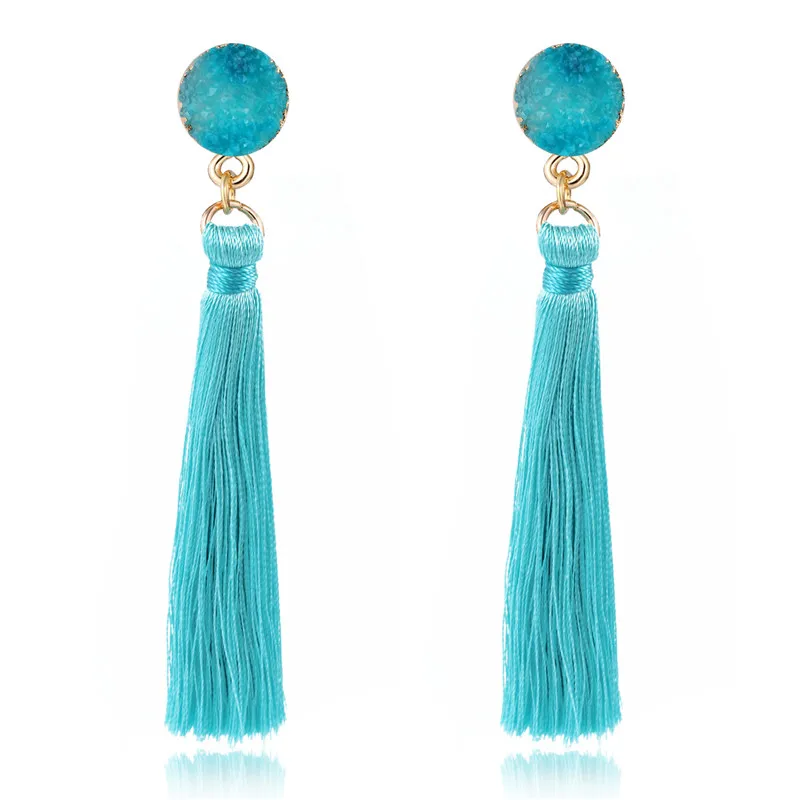 

Dayoff Ethnic Handmade Resin Geometric Round Stud Earings For Women Jewelry Bohemia Long Tassels Earrings Wedding Earing E127