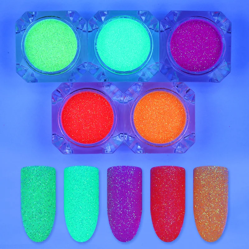 1 коробка 2 г неон, фосфор ногтей порошковый флуоресцентный ногтей Блеск порошок 5 цветов Маникюр ногтей искусство украшения UV гель для
