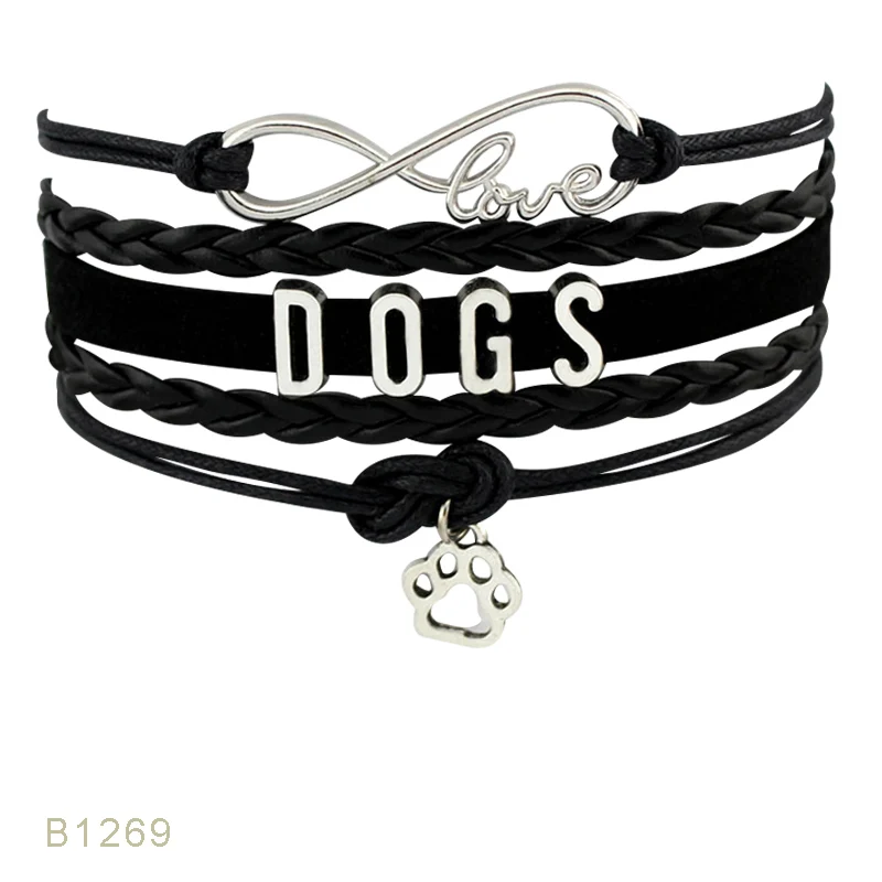 Высококачественные многослойные кожаные браслеты с принтом в виде собачьей лапы и собачки для женщин - Окраска металла: B1269