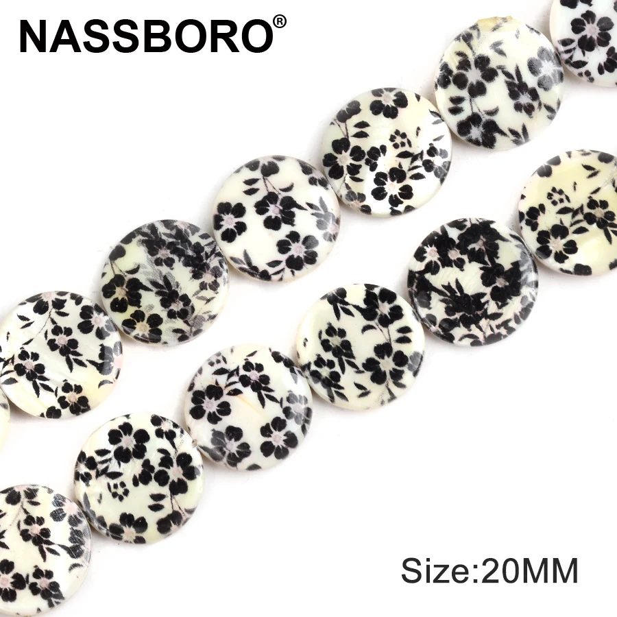 

20mm Flat Round Shape Printed Two Sides Pattern Shell Beads Loose Spacer Bead Beads for Jewelry Making DIY Materials 15"strand