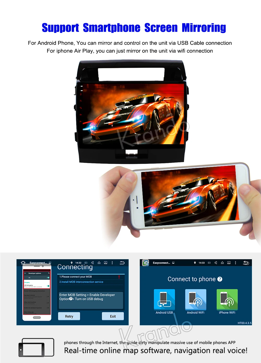 Cheap Krando Android 8.1 10.1" IPS Touch screen car multimedia system for TOYOTA LAND CRUISER LC200 2008-2015 radio player gps wifi BT 8