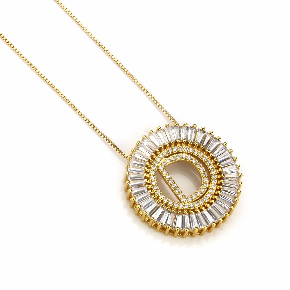 

Golden Color Copper Necklaces 26 Letter White Cubic Zirconia Pendant MOLINUO