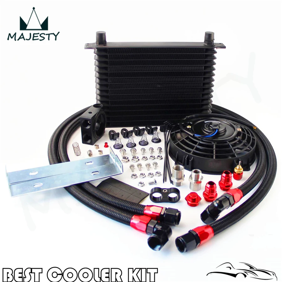 

15 Row Trust Oil Cooler Thermostat Sandwich Plate Kit +7" Electric Fan kit