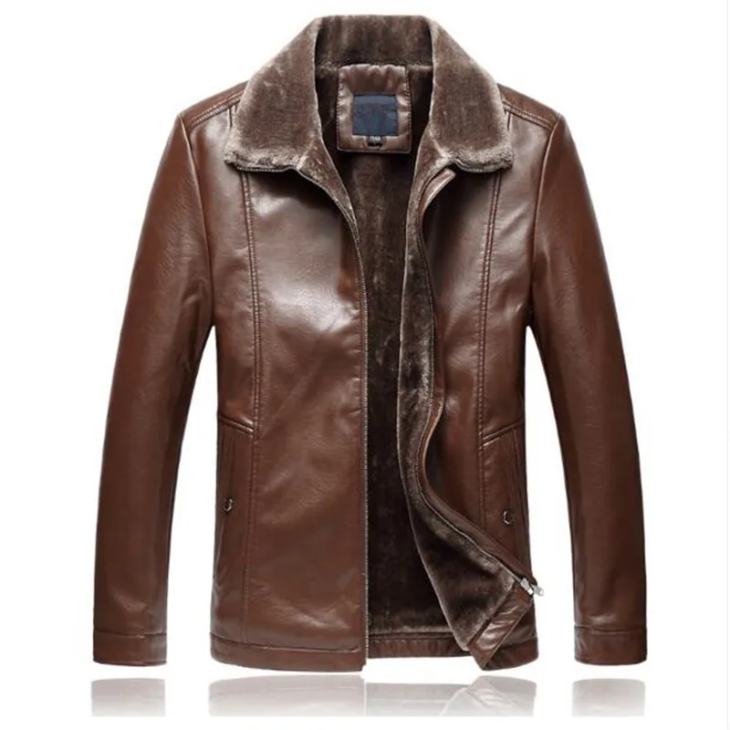 

Winter Leather Jacket 2018 Men's Casual Fashion Jackets Lapel Black and Brown Zipper Faux Fur Men High Quality Coat