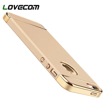 

LOVECOM 3 in 1 Electroplate Frame Matte Metal Texture Hard PC Phone Back Cover Case For iPhone 5 5S Cases New I5 Capa Fundas