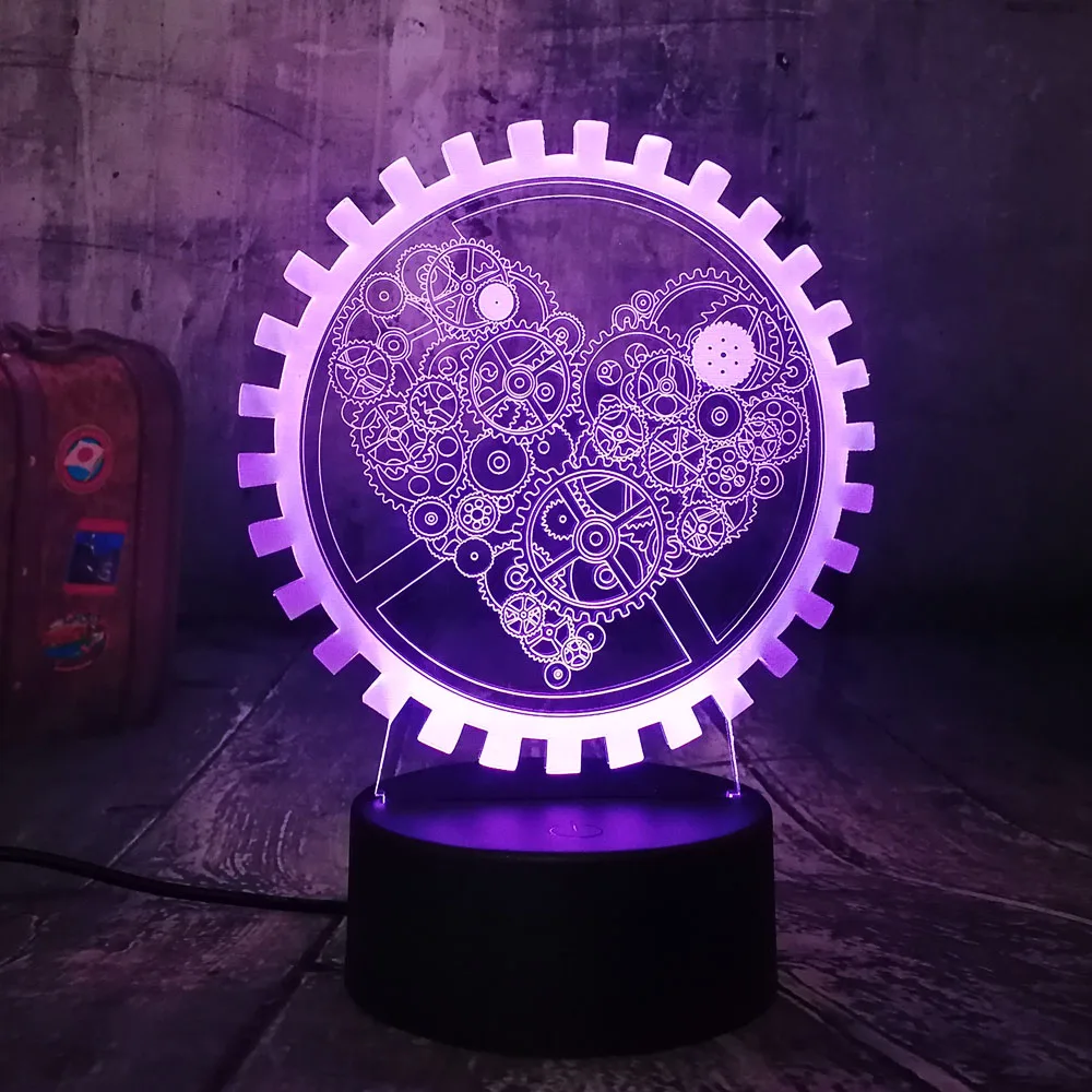 NEW Gearwheel LOVE Romantic 3D LED 7 Color Change Table Lamp Night