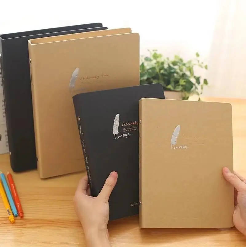 

kraft Card&Black Card Cover Notebook Simple Pure Color A5/B5 Iron Ring Iron Clip Loose-Leaf Diary Notepad Office Stationery