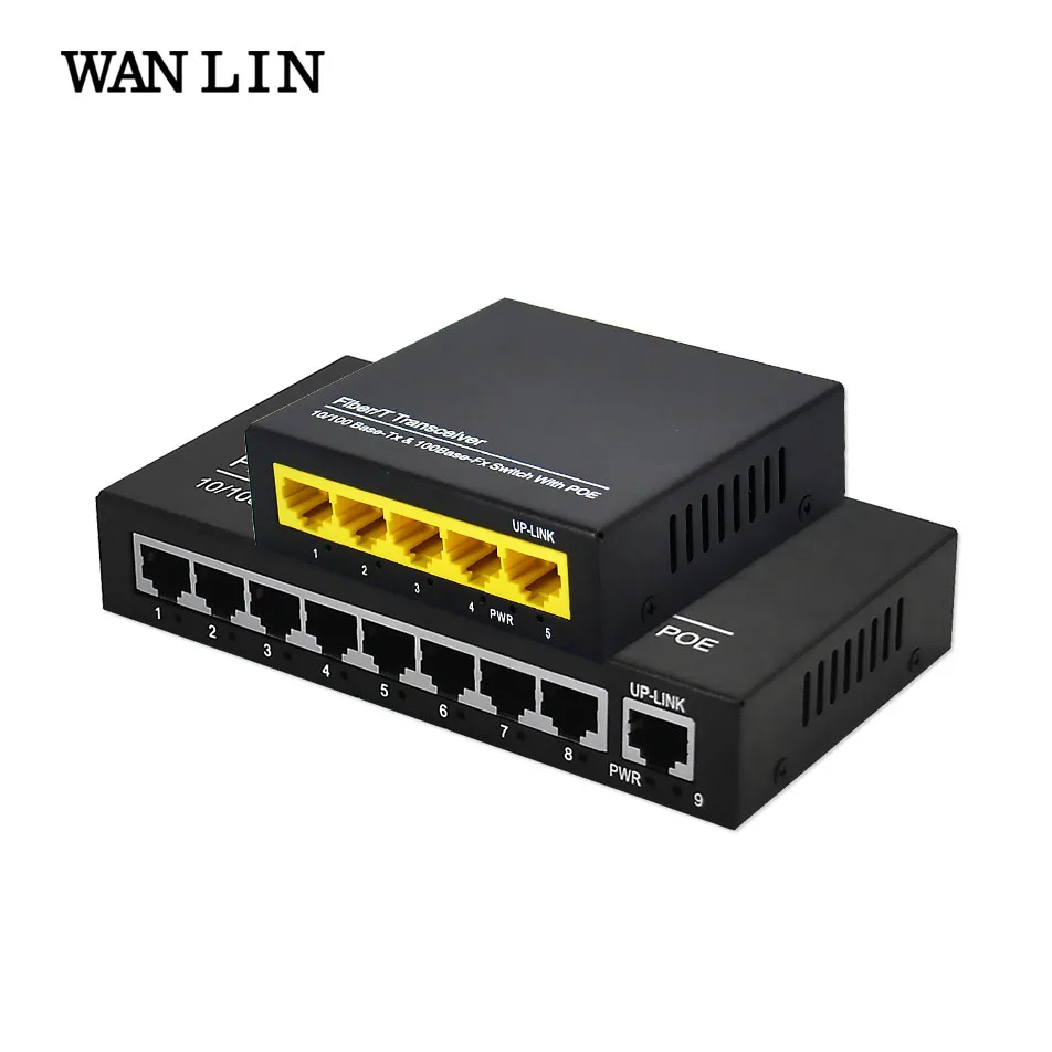 

WANLIN 8port 4Port PoE Switch 10/100Mbps IEEE802.3af/at Max 120W Power for PoE IP Cameras Wifi AP VoIP with 48V Power Adapter