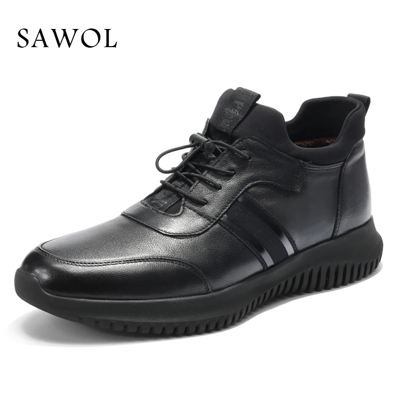 

Genuine Leather Men Shoes Brand Winter Boots For Men Flats Men Winter Shoes Warm Plush Casual Shoes Sneaker Plus Big Size Sawol