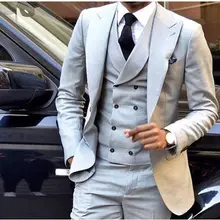 Последние конструкции пальто брюки светильник серый мужской костюм двубортный Slim Fit Тощий 3 шт. смокинг жениха на заказ Блейзер Terno Masculino