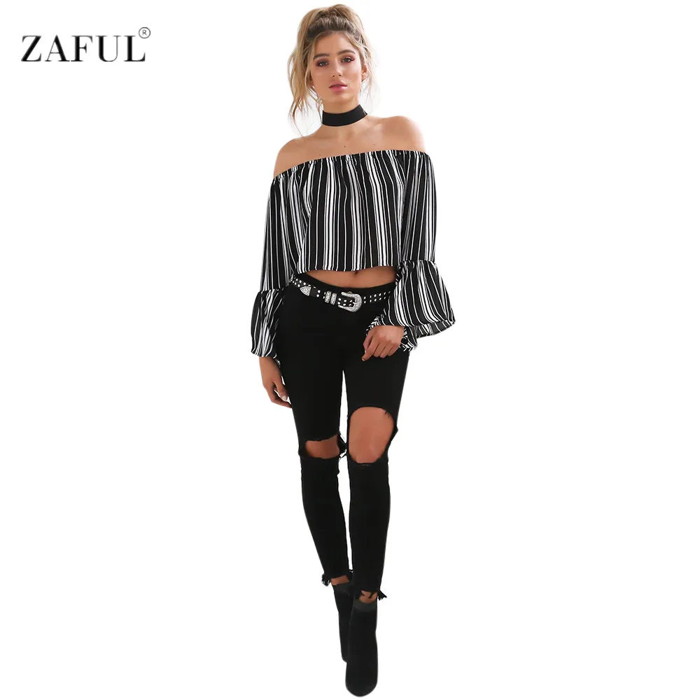 ZAFUL Autumn Spring Women Blouse Tops Casual Sexy Off