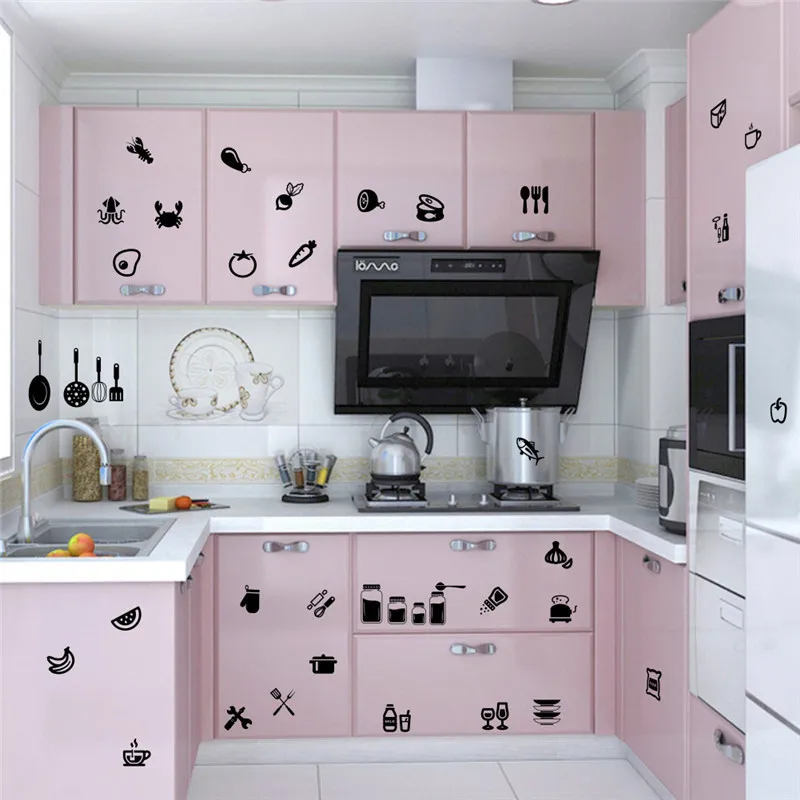 Diy кухонные принадлежности для еды чашки Посуда наклейки на стену кухня столовая домашний Декор виниловые наклейки на стены черные обои