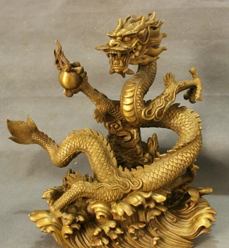 

wholesale factory 13" Folk Chinese Brass Decoration Year Zodiac Fly Dragon Play Ball Statue Set 25% off