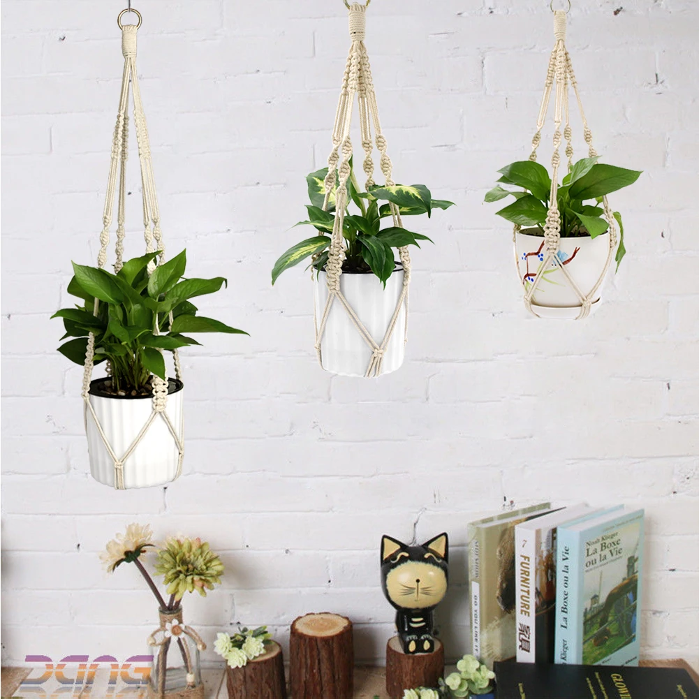 Us 4 22 20 Off New 2x Decorative Plants Macrame Pot Plant Hanger Heavy Duty Patio Balcony Deck Ceiling Braided Rope Plant Hanger Pot Holder In Hooks