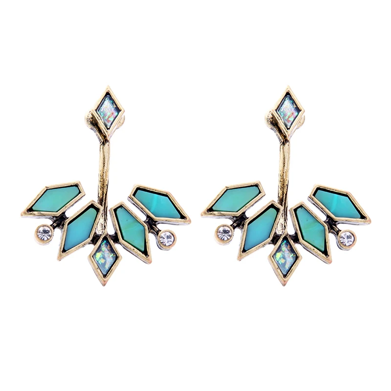 

2 Colors Geometric Convertible Stud Earrings Women Fashion Ear Jacket Indian Vintage Earrings Jewelry