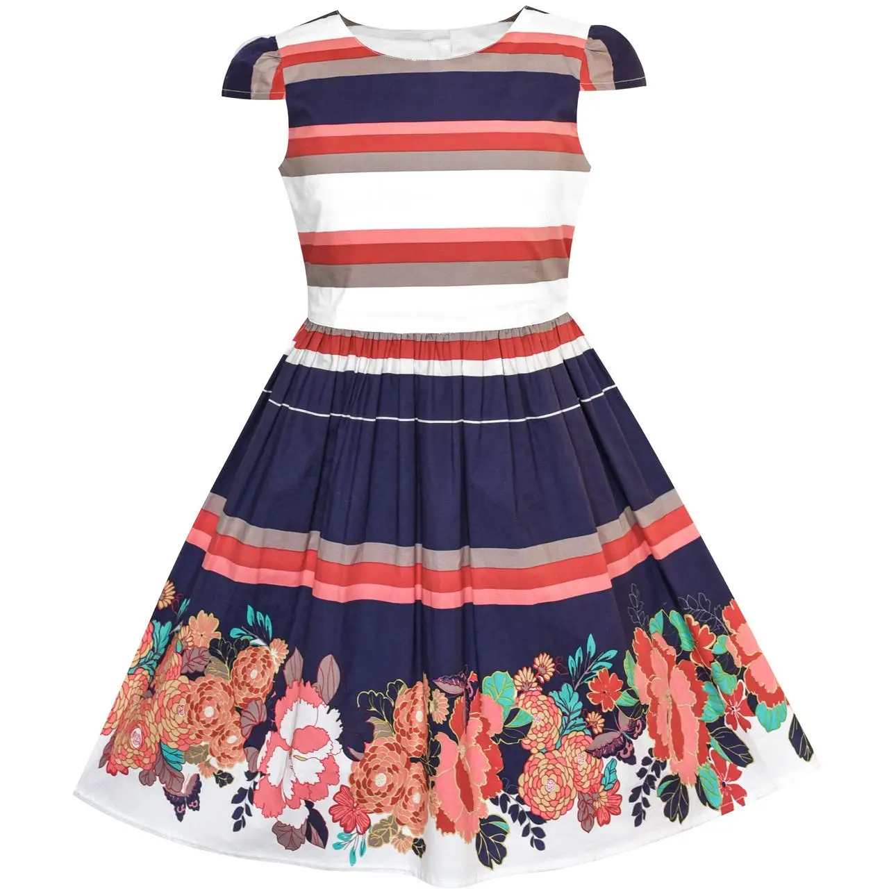 Sunny Fashion платья для девочек новогодние костюмы нашивка Цветок Рукав Хлопок Платье