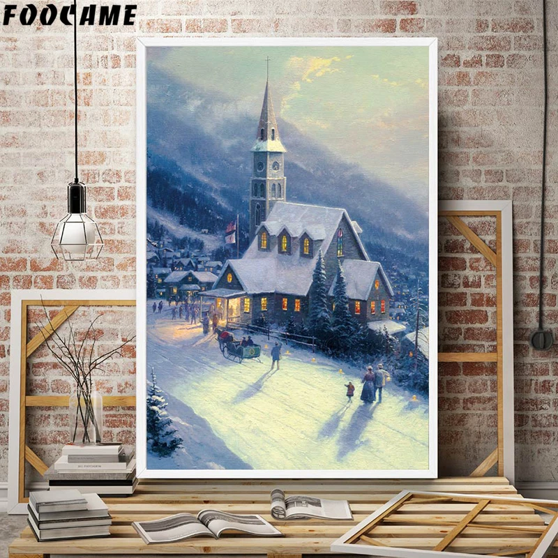 FOOCAME Thomas Kinkade горы природа пейзаж живопись плакат искусство печать украшение из шелка настенные картины для гостиной домашний декор