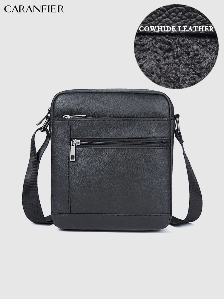 

CARANFIER Mens Travel Bags Genuine Cowhide Leather Solid Color Shoulder Messenger Bags Business Briefcases Zipper Crossbody Bags