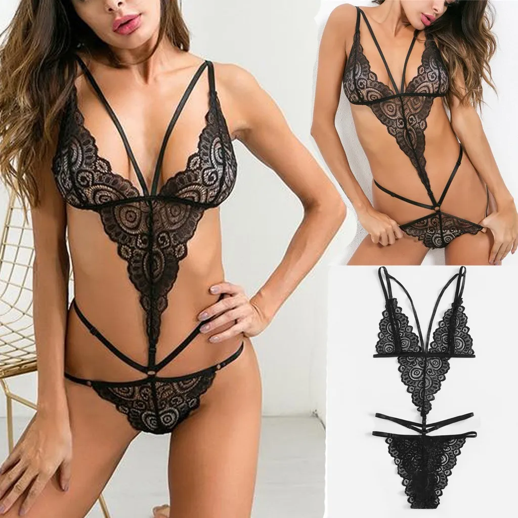 

Fashion Women Sexy Lace Lingerie Underwear Bodysuit Chemise Black Sleepwear Lace Badydoll Jumpsuits Lingerie Homme Underwear