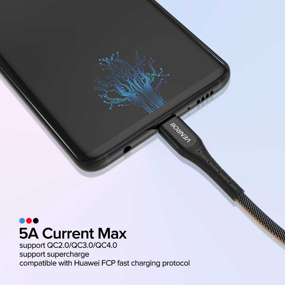 Venroii Быстрая зарядка usb type C кабель Мобильный телефон шнур USBC Кабо 5A Supercharge QC3.0 провод для Honor huawei mate 20 10 P30 Pro