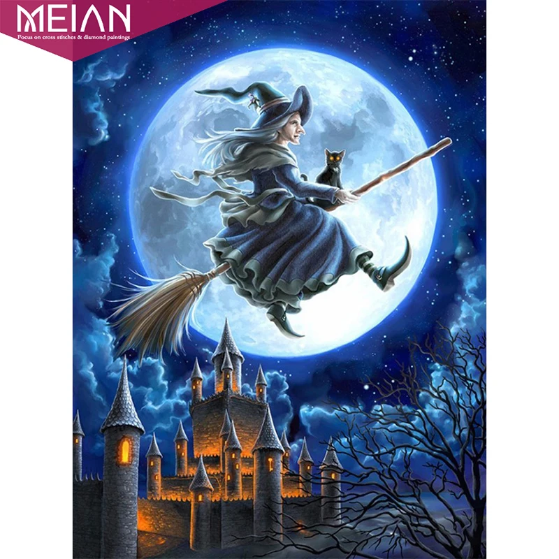 

Meian,Full,Diamond Embroidery, "Witch Cat",5D,Diamond Painting,Cross Stitch,3D,Diamond Mosaic,Needlework,Crafts,Christmas,Gift