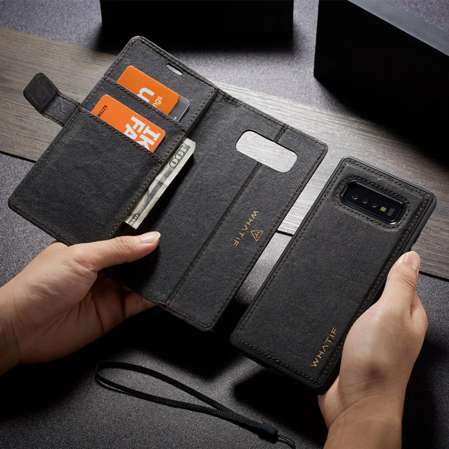 

Business Kraft Paper Magnetic Removable Case For Samsung S10 S9 S8 Plus S10e Note10+ Note 9 Flip Detachable Wallet Leather Cover