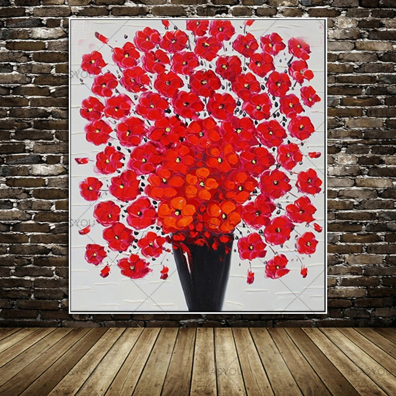 

Home Decoration Art Paintings Red Flowers Oil Painting on Canvas Wall Pictures Pictures for Best Gift High Quality