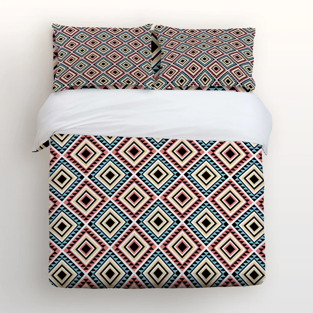 Duvet Cover Set with Zipper Closure, Traditional Geometry Pattern Print