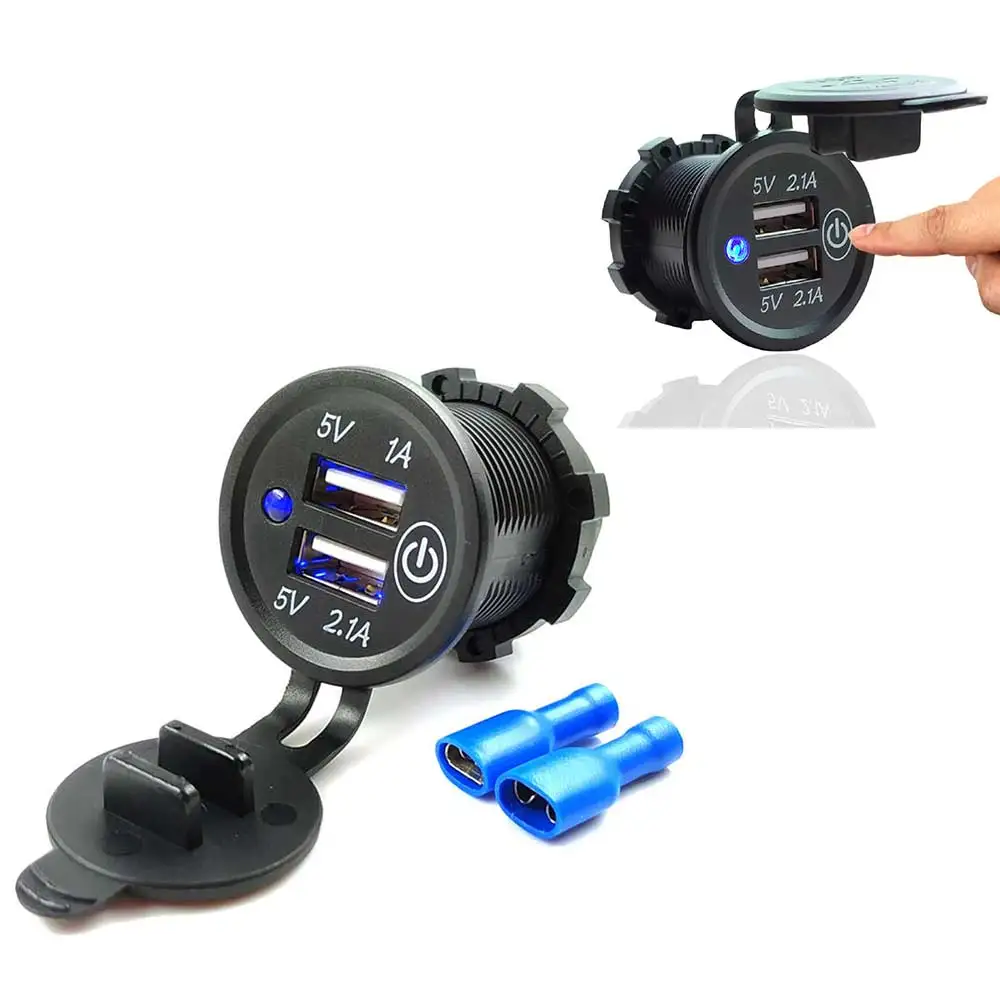 

12V Dual USB Car Motorcycle Boat Cigarette Lighter Charger Socket Power Adapter Outlet With Touch Switch For Mobile Phone GPS