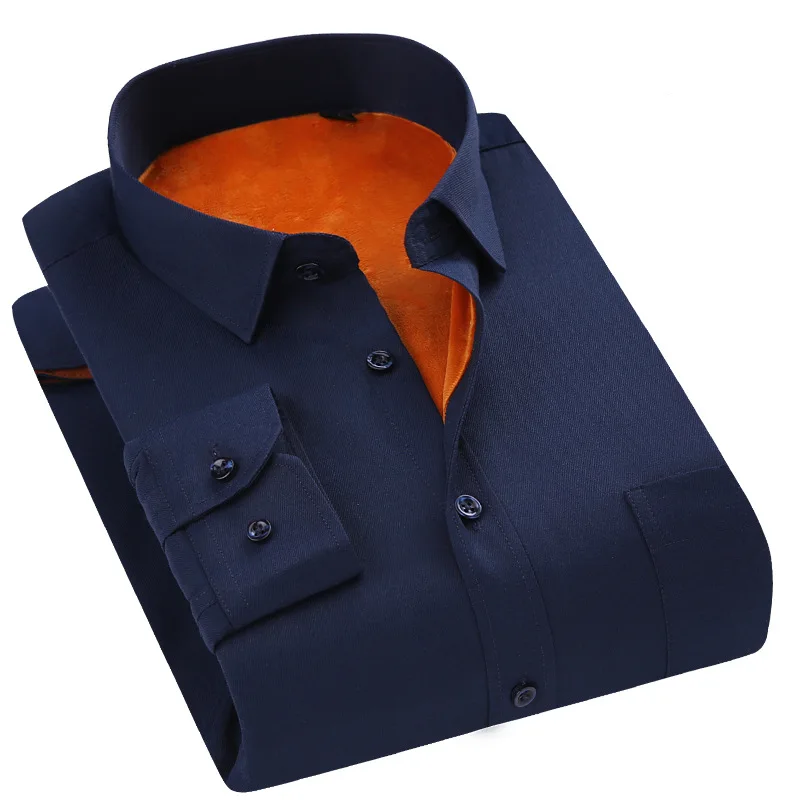Модная зимняя мужская рубашка, Повседневная, однотонная, в полоску, теплая, термо, Camicia, брендовая, черная, белая, синяя, блузка, большой размер 8XL 7XL 6XL 5XL XXXXL