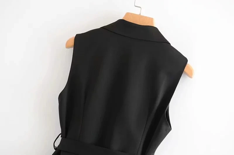 AOEMQ чистый черный костюм версия v-образным вырезом галстук Талия двубортный тонкий без рукавов комплект жилет женский жилет